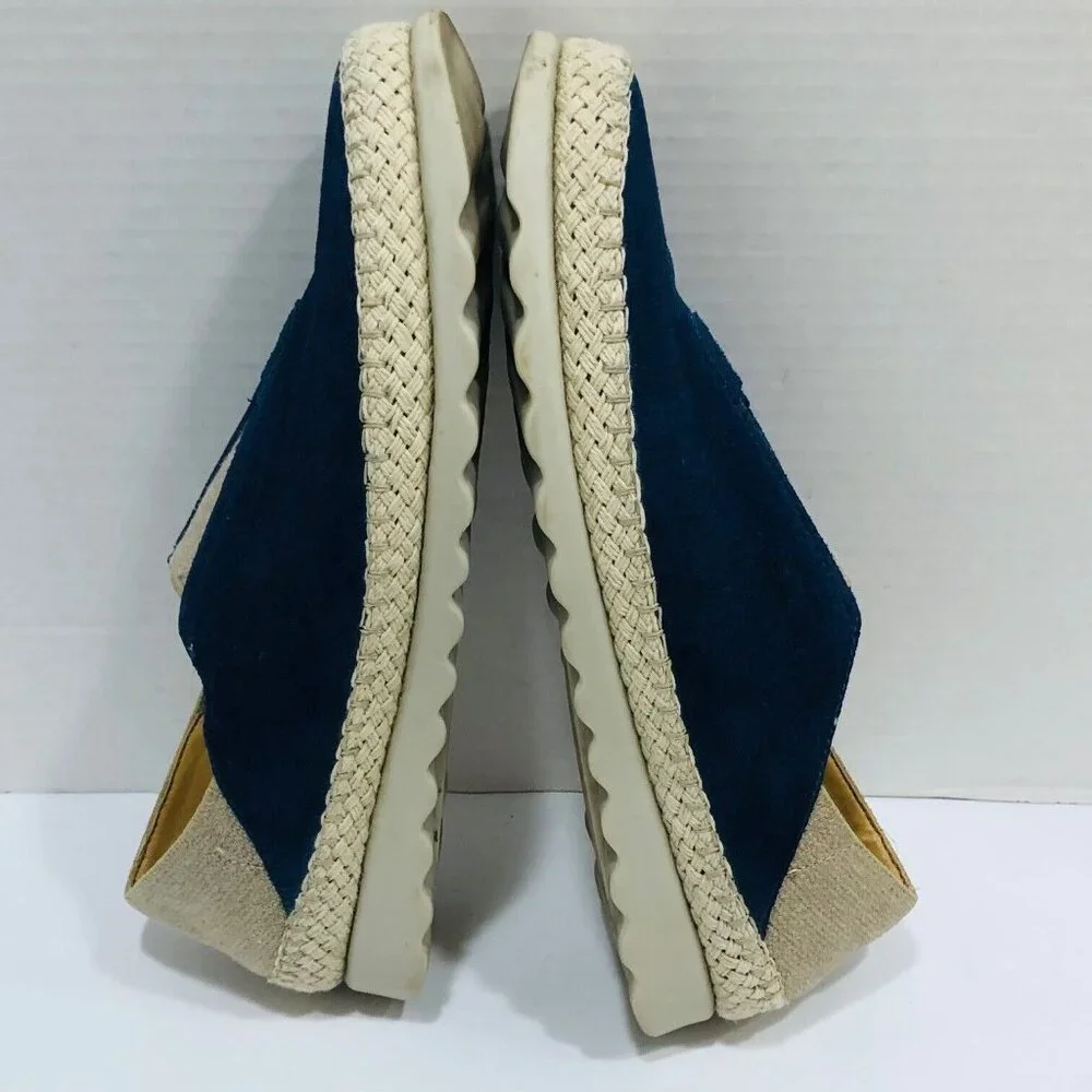 The Flexx Slip-On Loafer Flats Women's 39‎ USA 8 Blue Suede Tan Canvas Rope